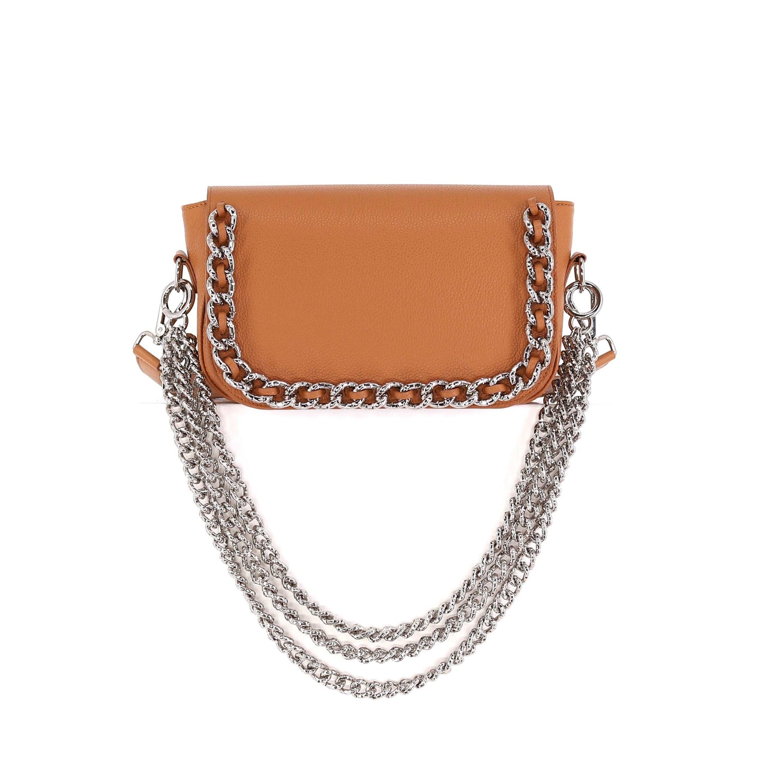 CHAIN ME UP flap genuine leather caramel small