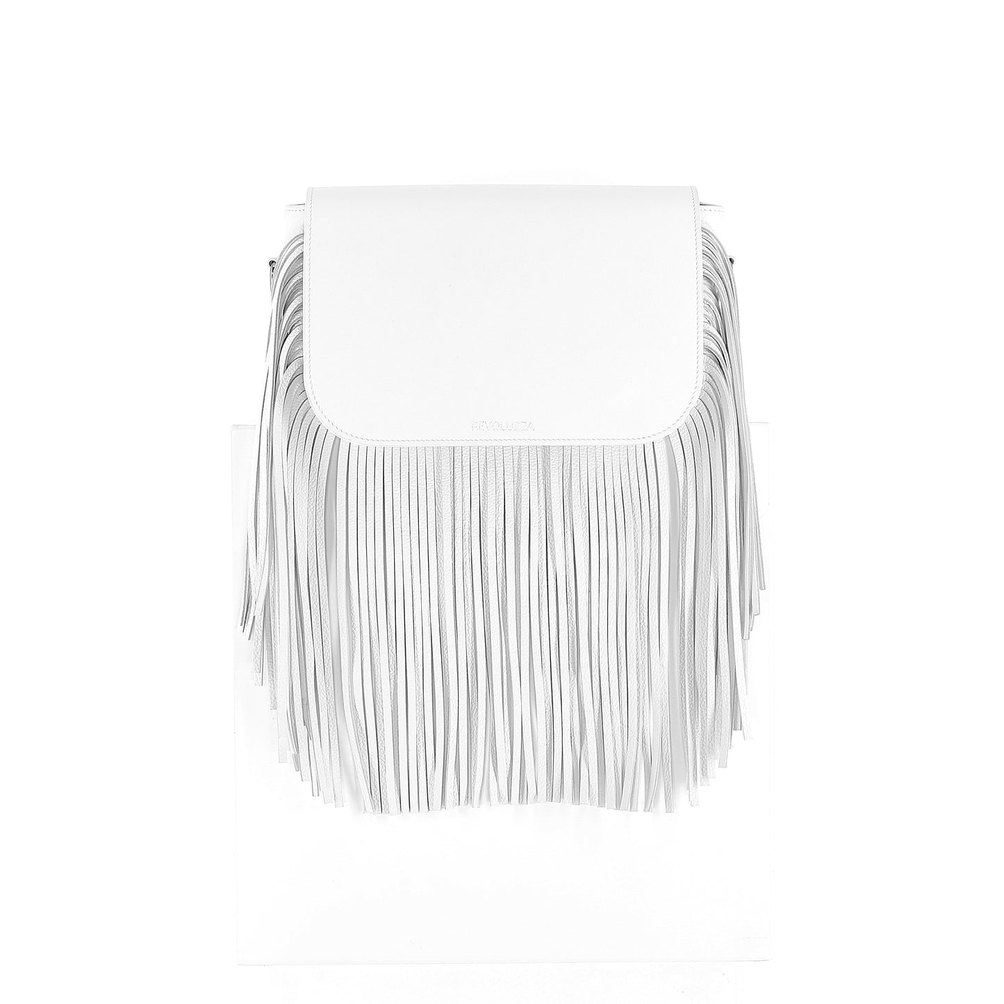 GABRIELLE handbag with fringes genuine leather white small