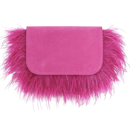 BIRDY feather flap suede leather pink medium