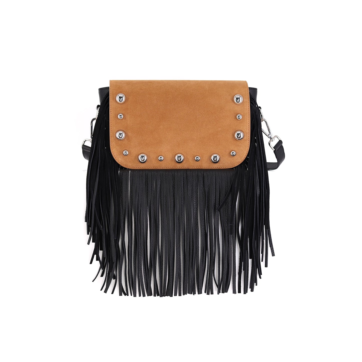 BRONX flap suede leather caramel with studs small