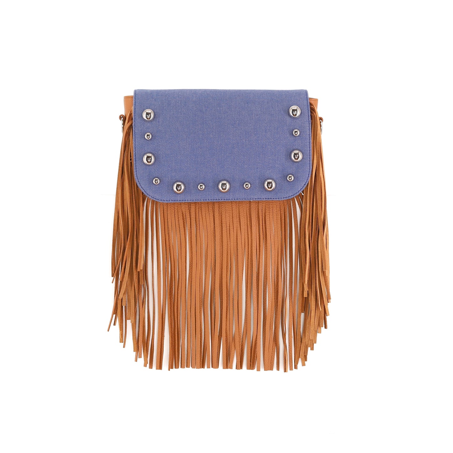 GABRIELLE handbag with fringes genuine leather caramel small