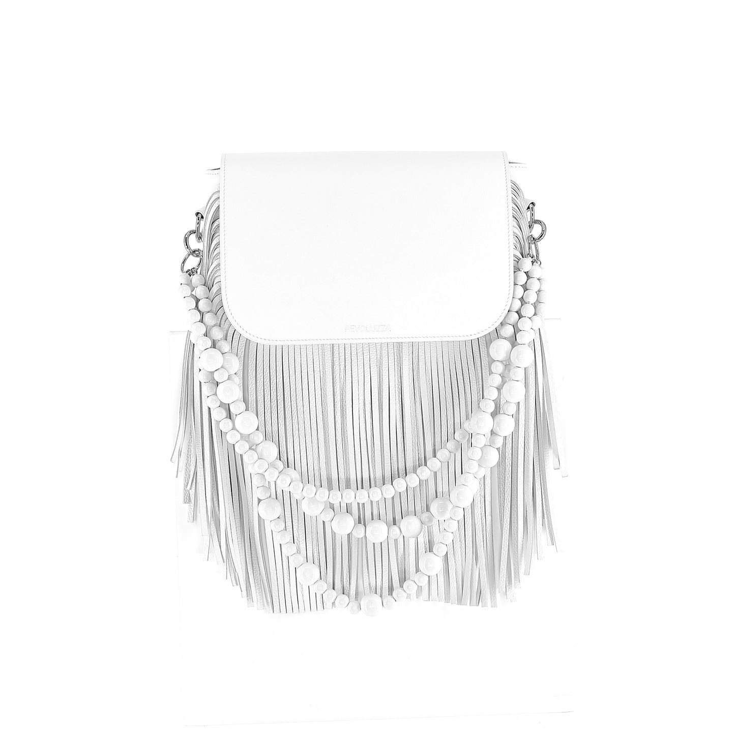 GABRIELLE handbag with fringes genuine leather white small