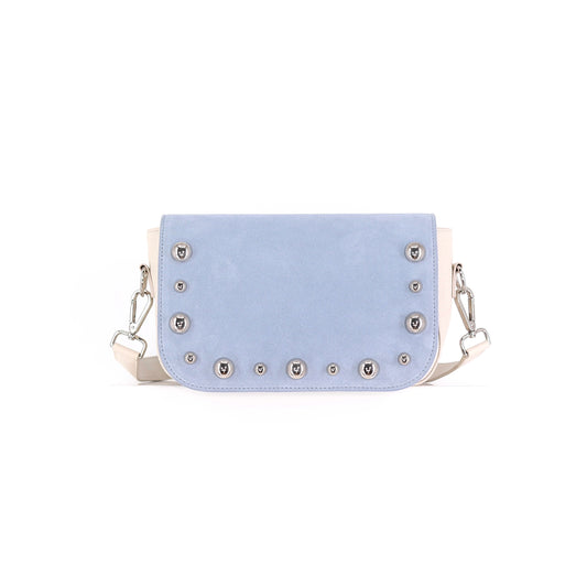 BRONX flap suede leather light blue with studs small