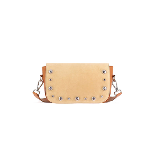 BRONX flap suede leather beige with studs small