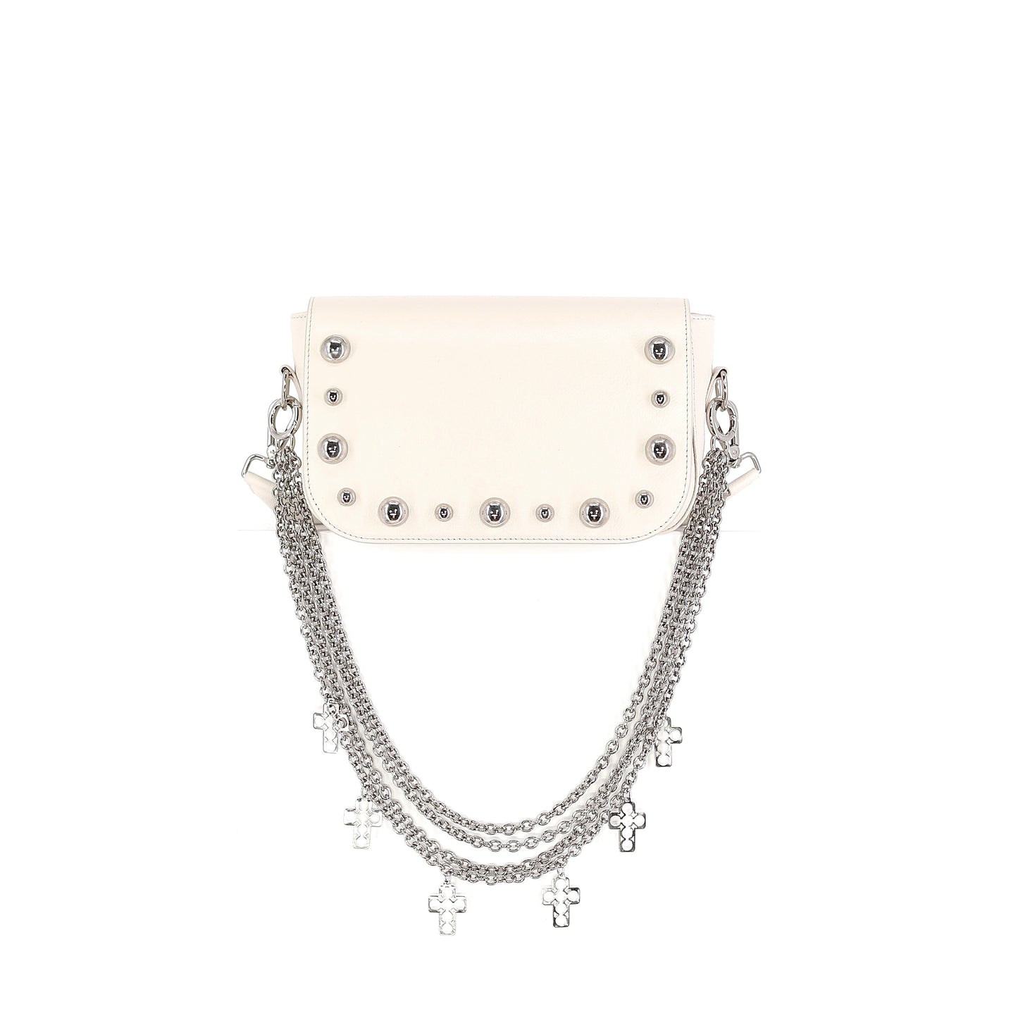 BRONX flap genuine leather beige with studs small