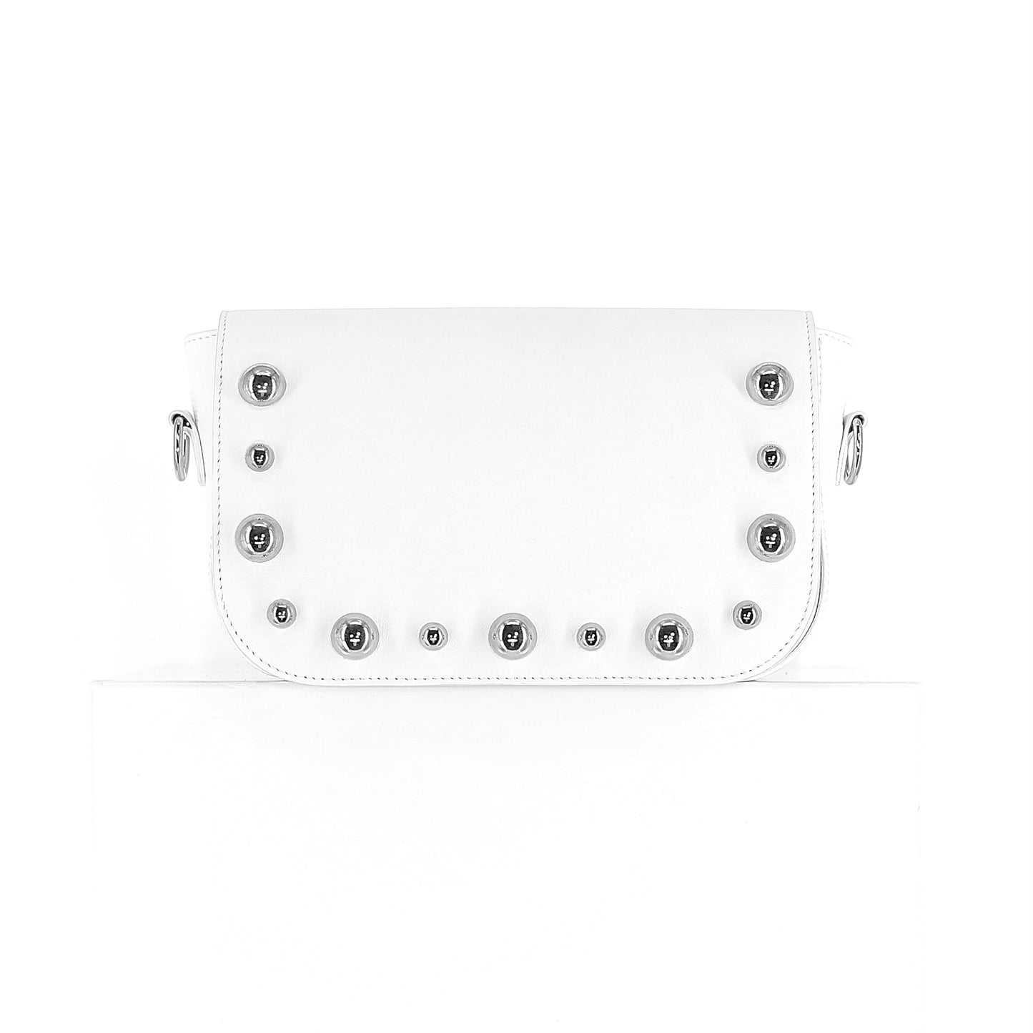 BRONX flap genuine leather white with studs small - COMING SOON