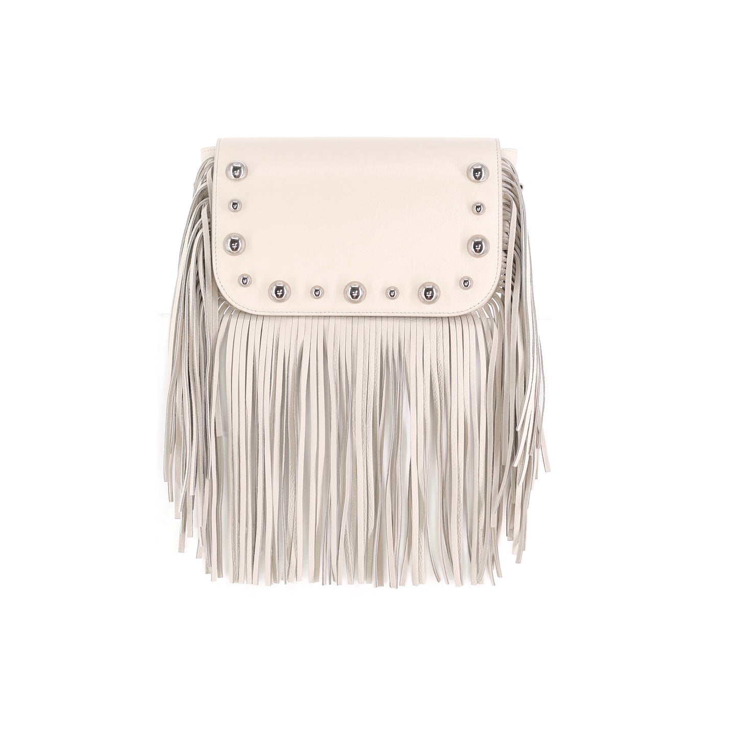 GABRIELLE handbag with fringes genuine leather beige small