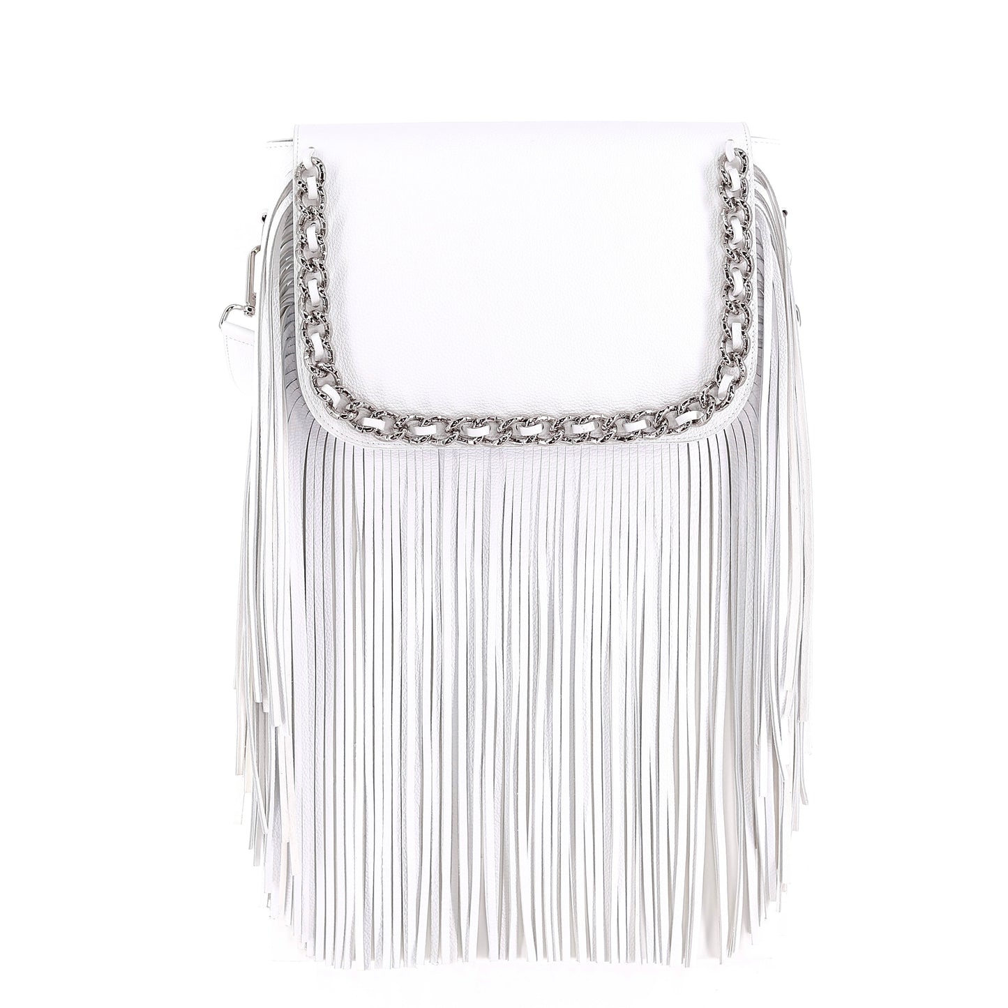 GABRIELLE handbag with fringes genuine leather white medium