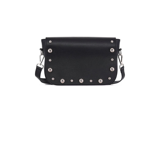 BRONX flap genuine leather black with studs small