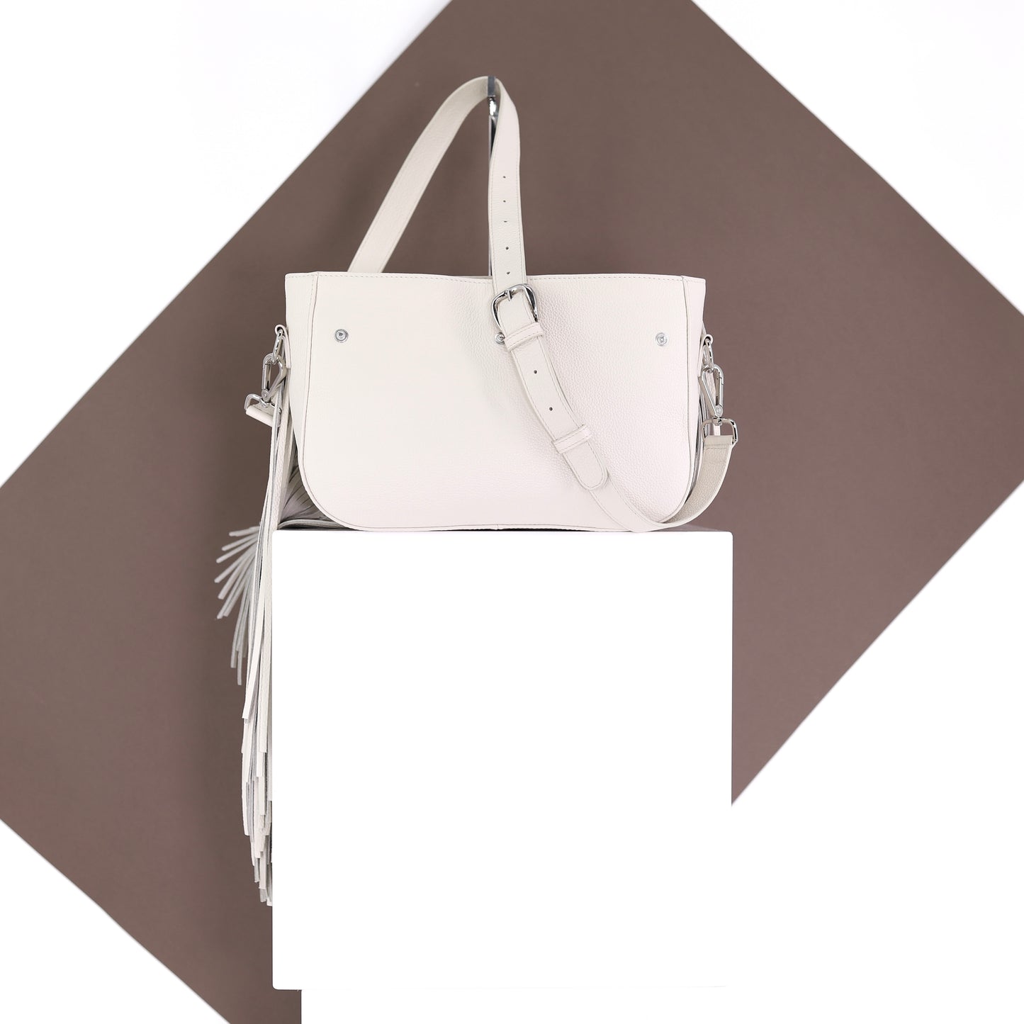 GABRIELLE handbag with fringes genuine beige medium
