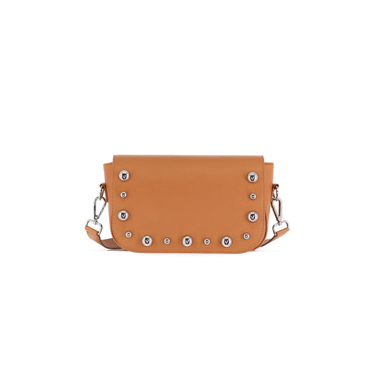 BRONX flap genuine leather caramel with studs small