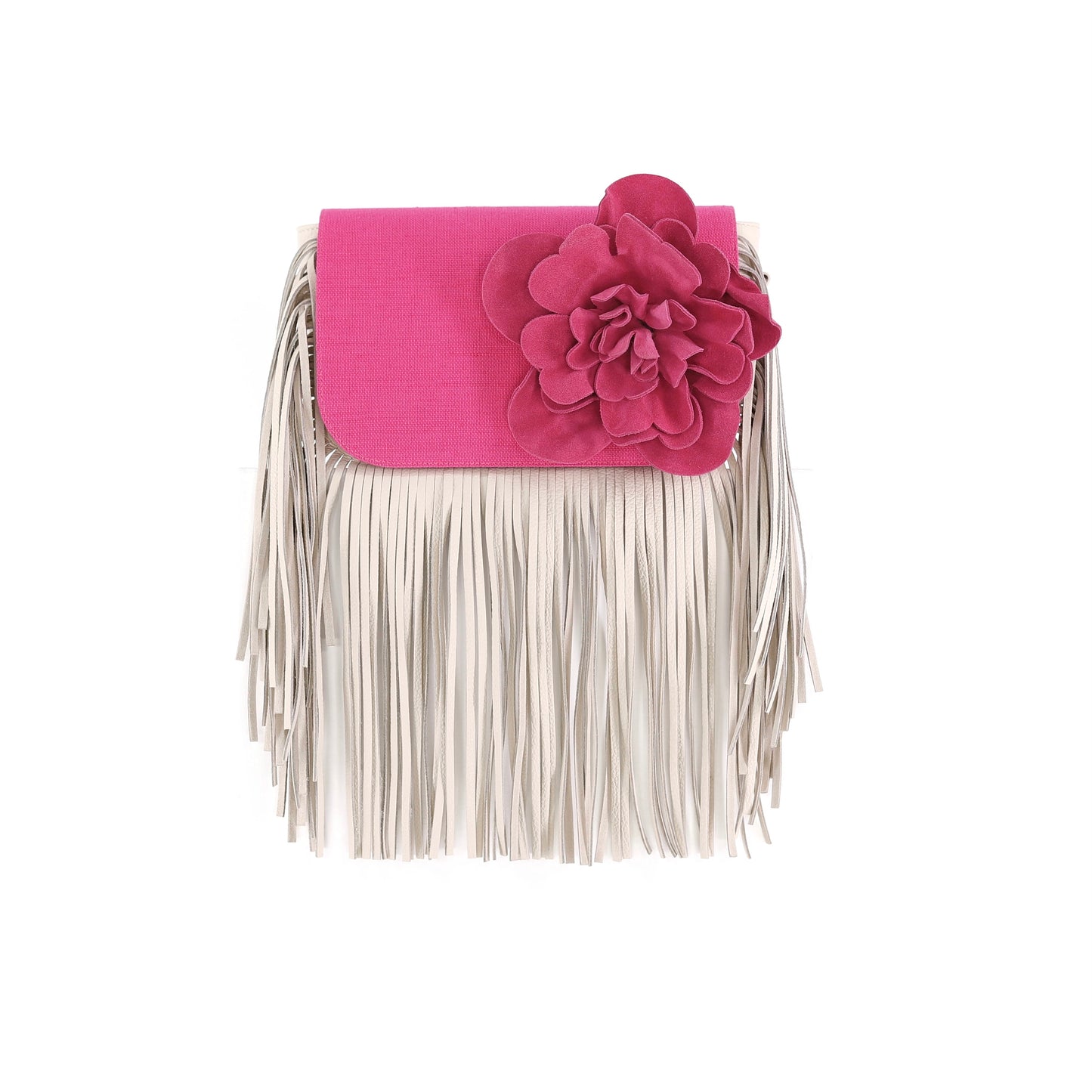 GABRIELLE handbag with fringes genuine leather beige small