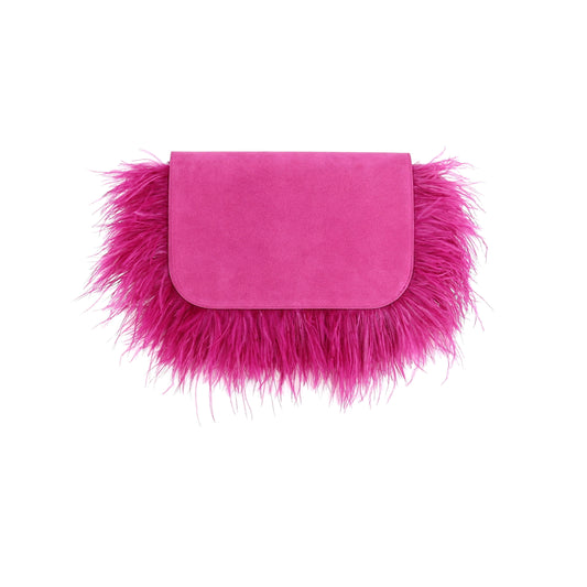 BIRDY feather flap suede leather pink small