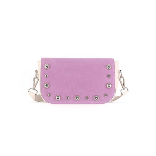 BRONX flap suede leather violet with studs small