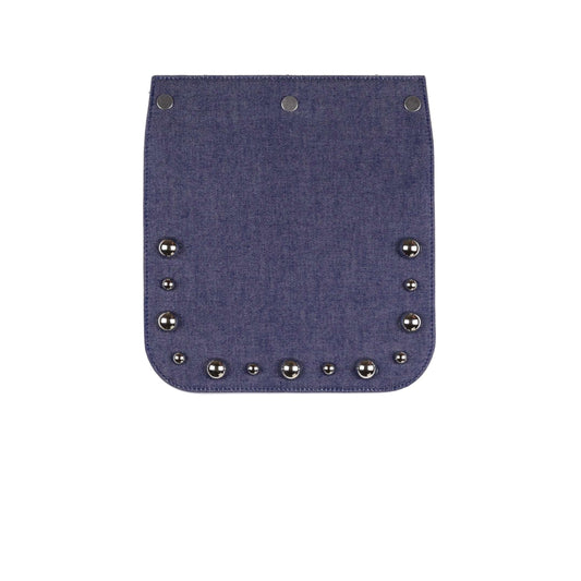 BRONX flap in a dark blue jeans fabric with studs small - PREORDER
