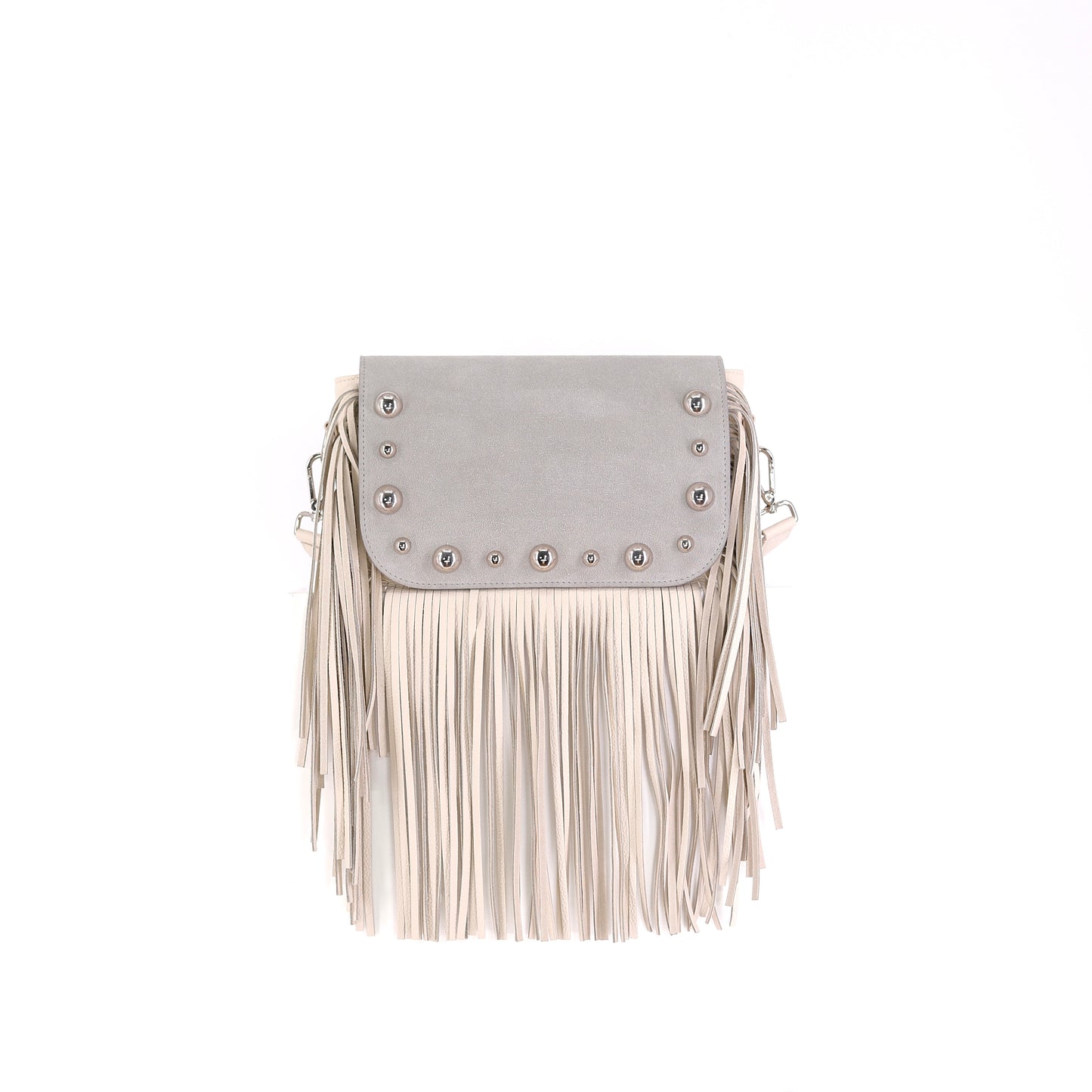 BRONX flap suede leather grey with studs small