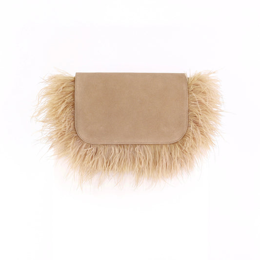 BIRDY feather flap suede leather beige small