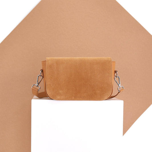 SIMPLY MODERN flap suede leather caramel small