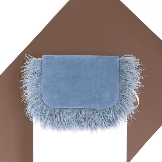 BIRDY feather flap suede leather light blue medium