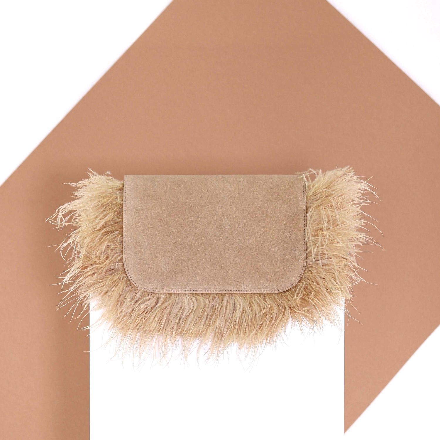 BIRDY feather flap suede leather beige small