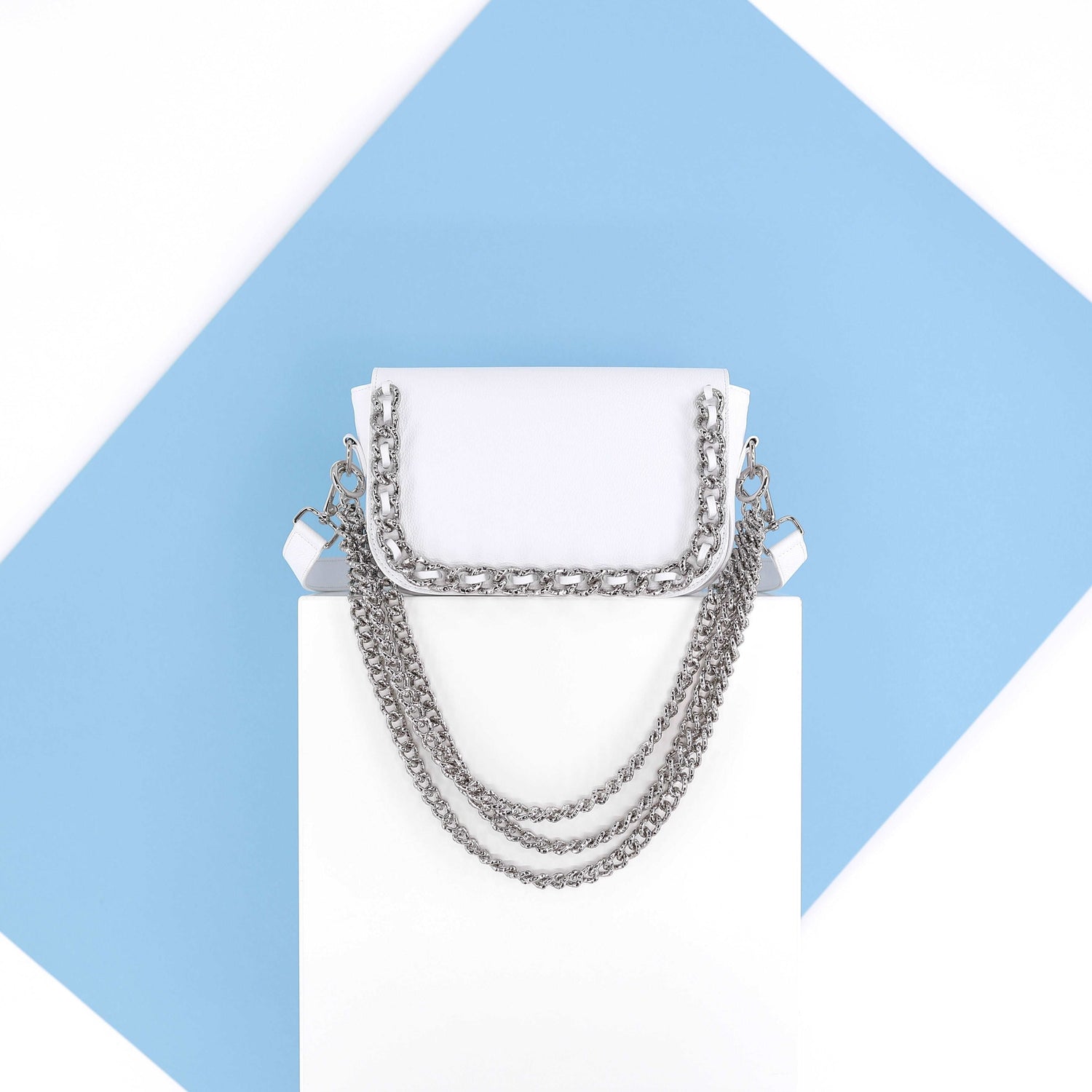 CHAIN ME UP flap genuine leather white small