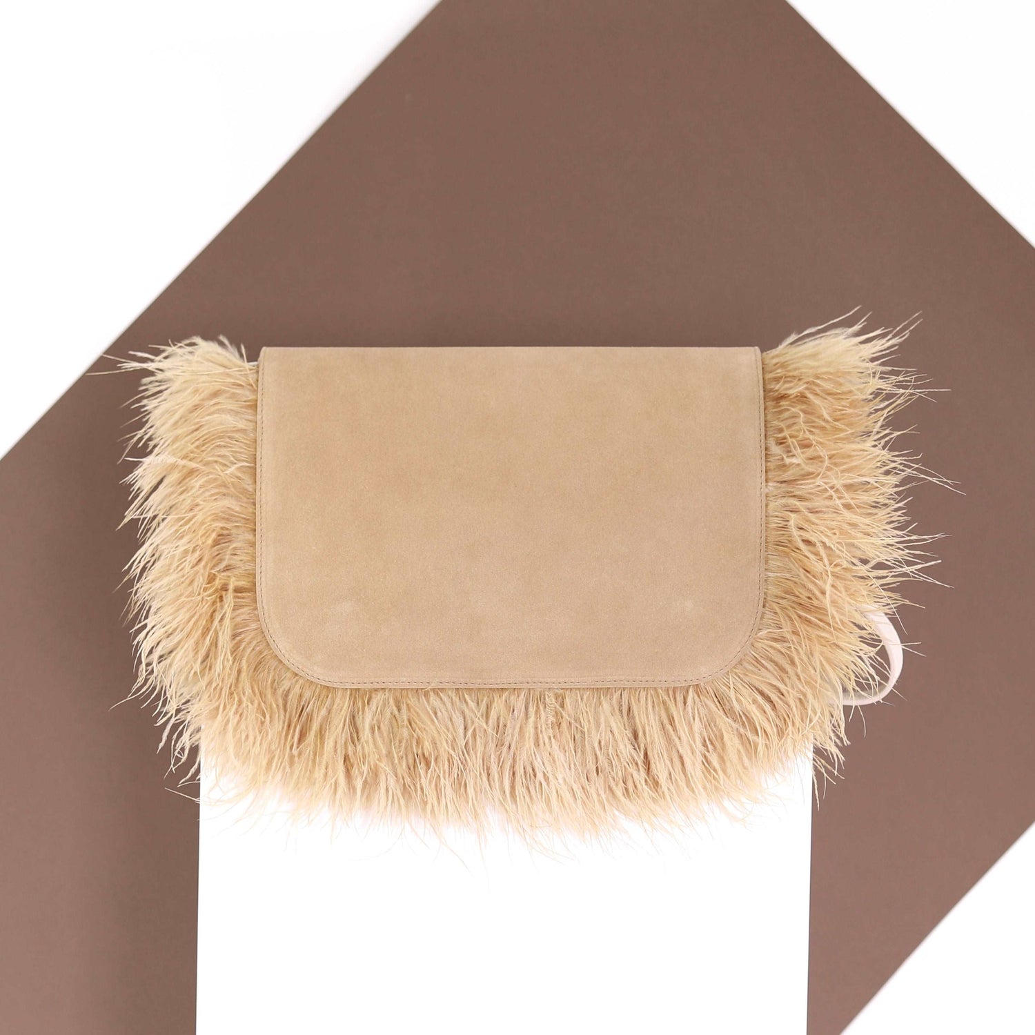 BIRDY feather flap suede leather beige small