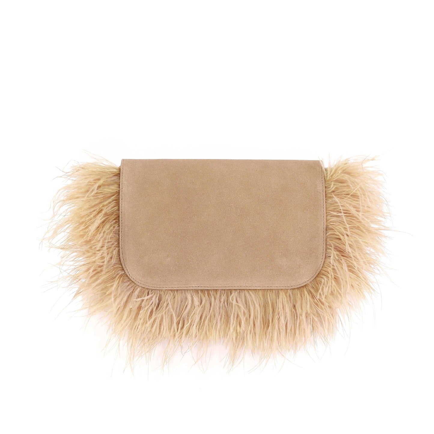 BIRDY feather flap suede leather beige small