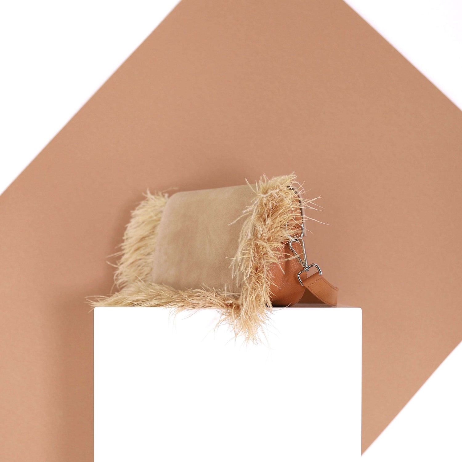 BIRDY feather flap suede leather beige small