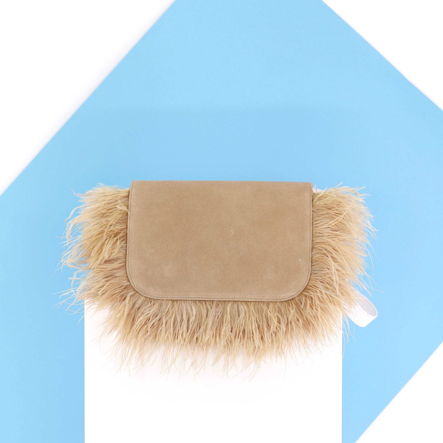 BIRDY feather flap suede leather beige small