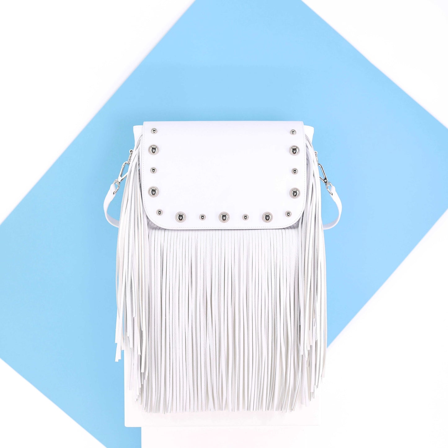 BRONX flap genuine leather white with studs medium