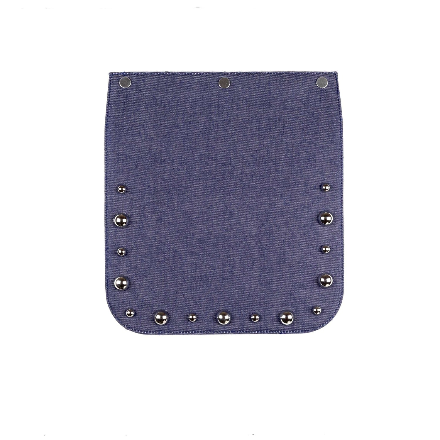 BRONX flap in a dark blue jeans fabric with studs medium