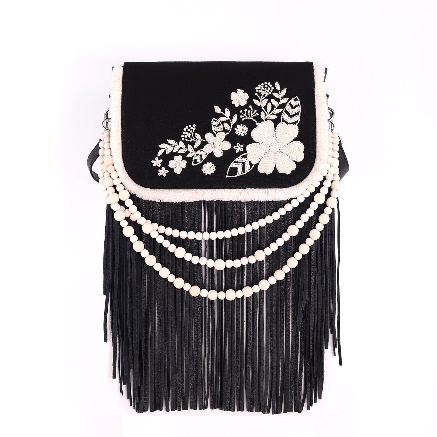 LOVELY flap black off-white flower broderie medium