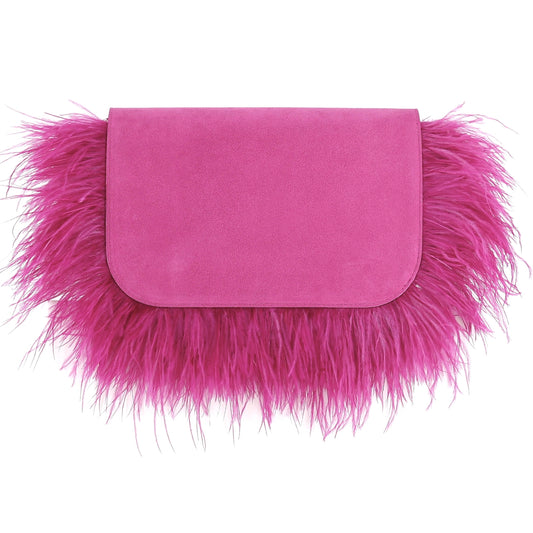 BIRDY Klappe aus Wildleder mit Federn in rosa,  Medium