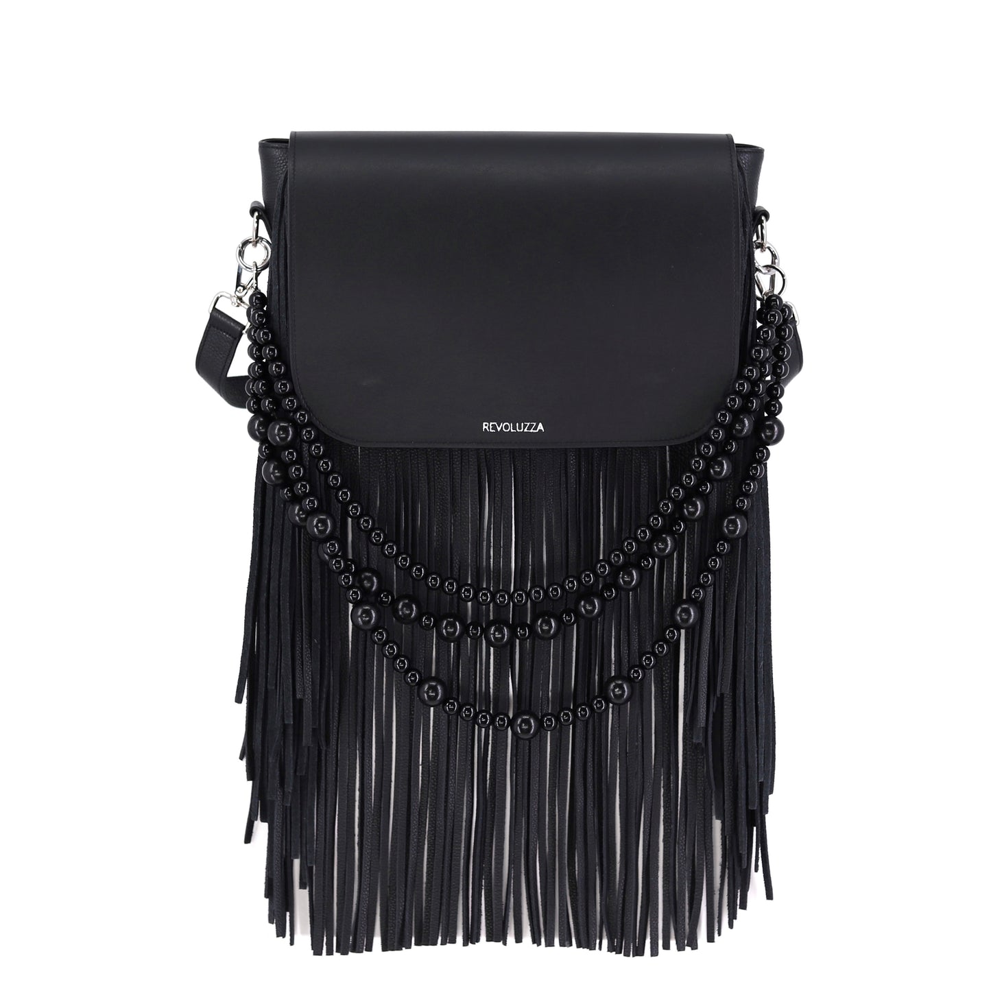 GABRIELLE Handtasche mit Fransen aus Leder in schwarz medium