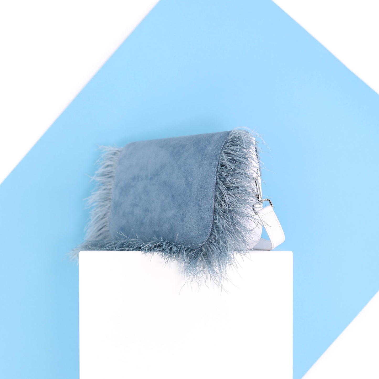 BIRDY feather flap suede leather light blue medium