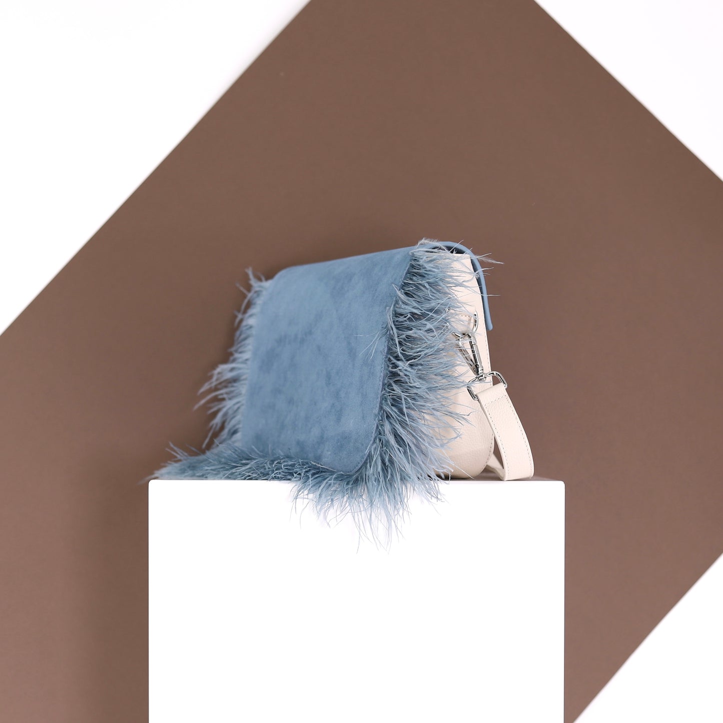 BIRDY feather flap suede leather light blue medium