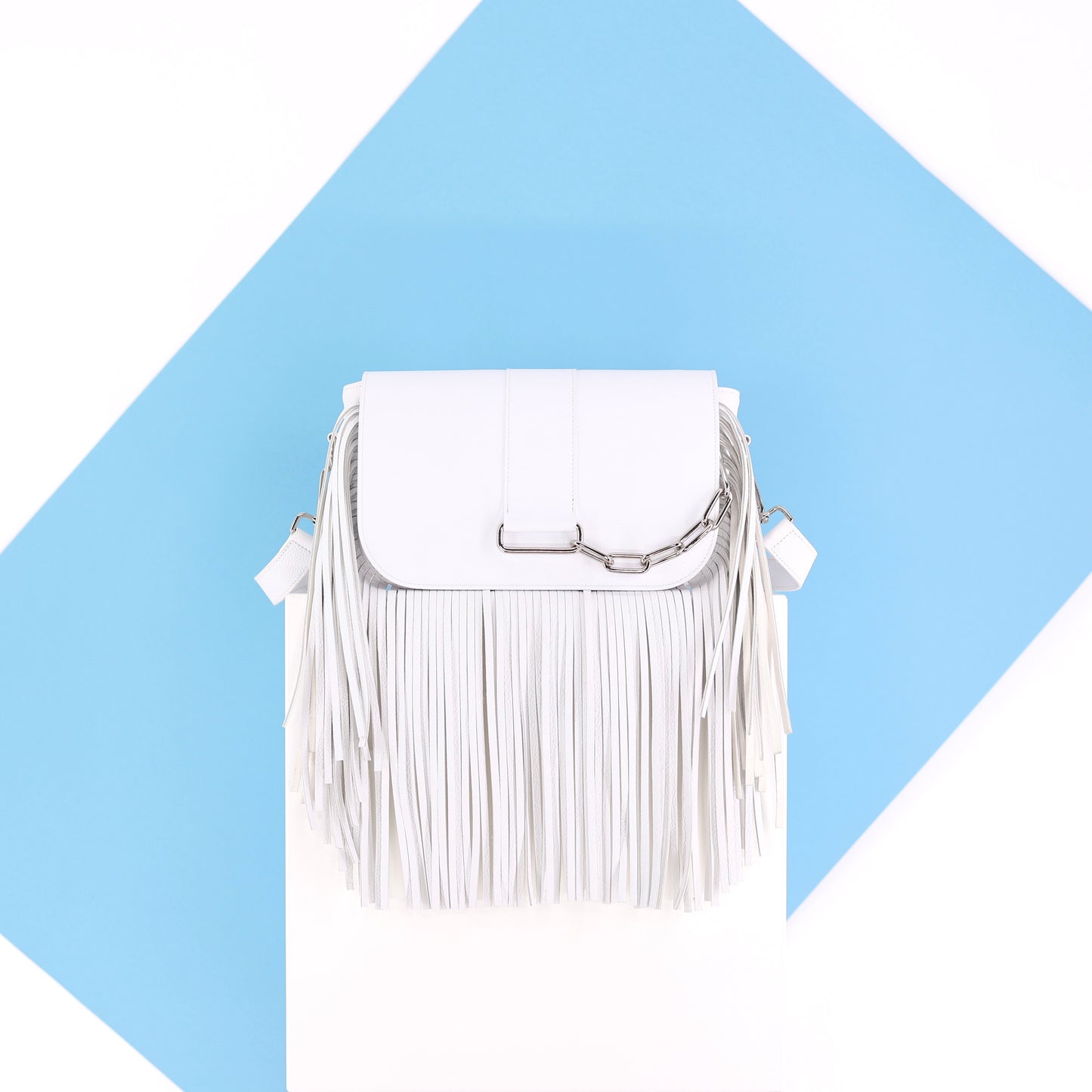GABRIELLE Handtasche mit Fransen aus echtem Leder in weiß,   small
