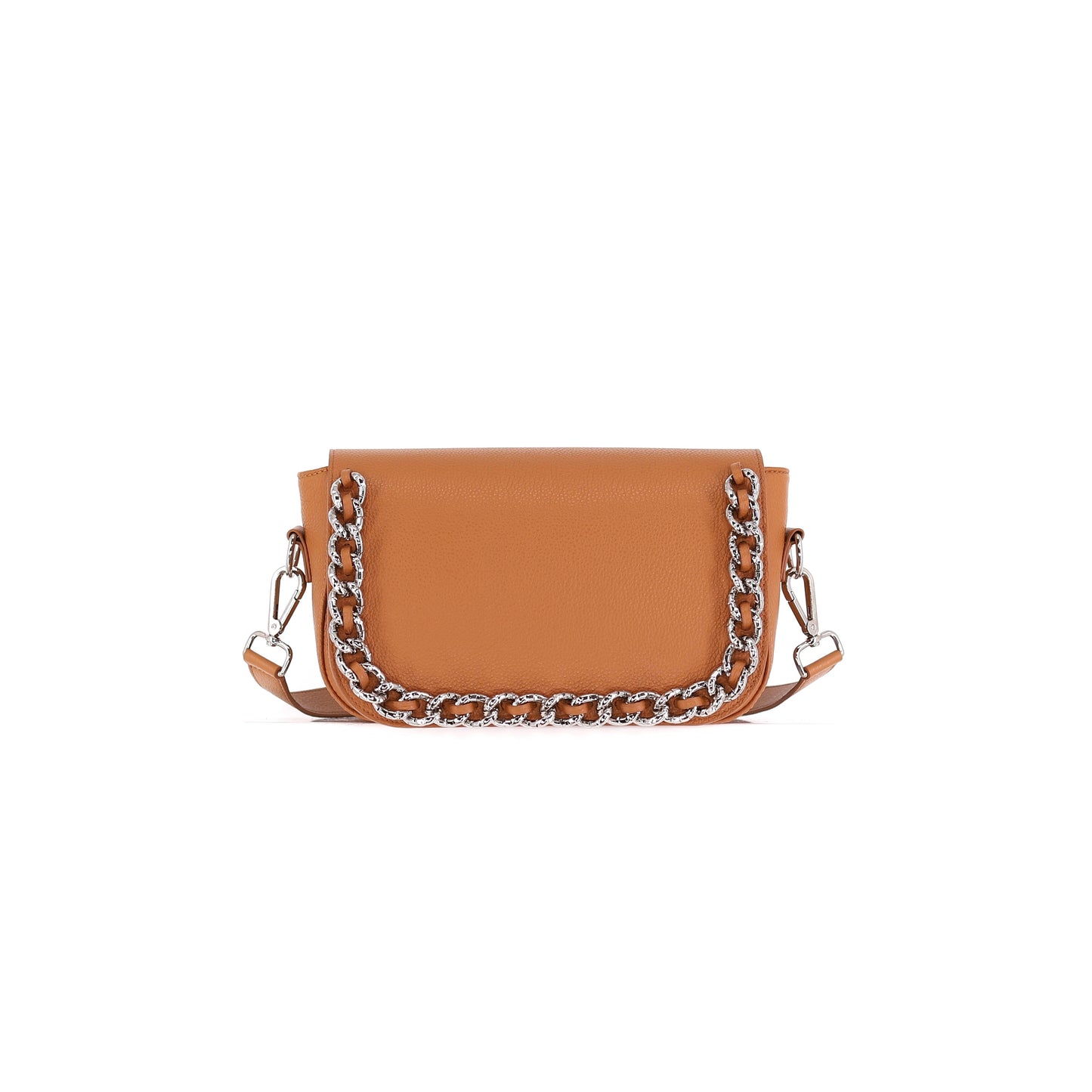 CHAIN ME UP Klappe aus echtem Leder in caramel mit einer Metallkette, small