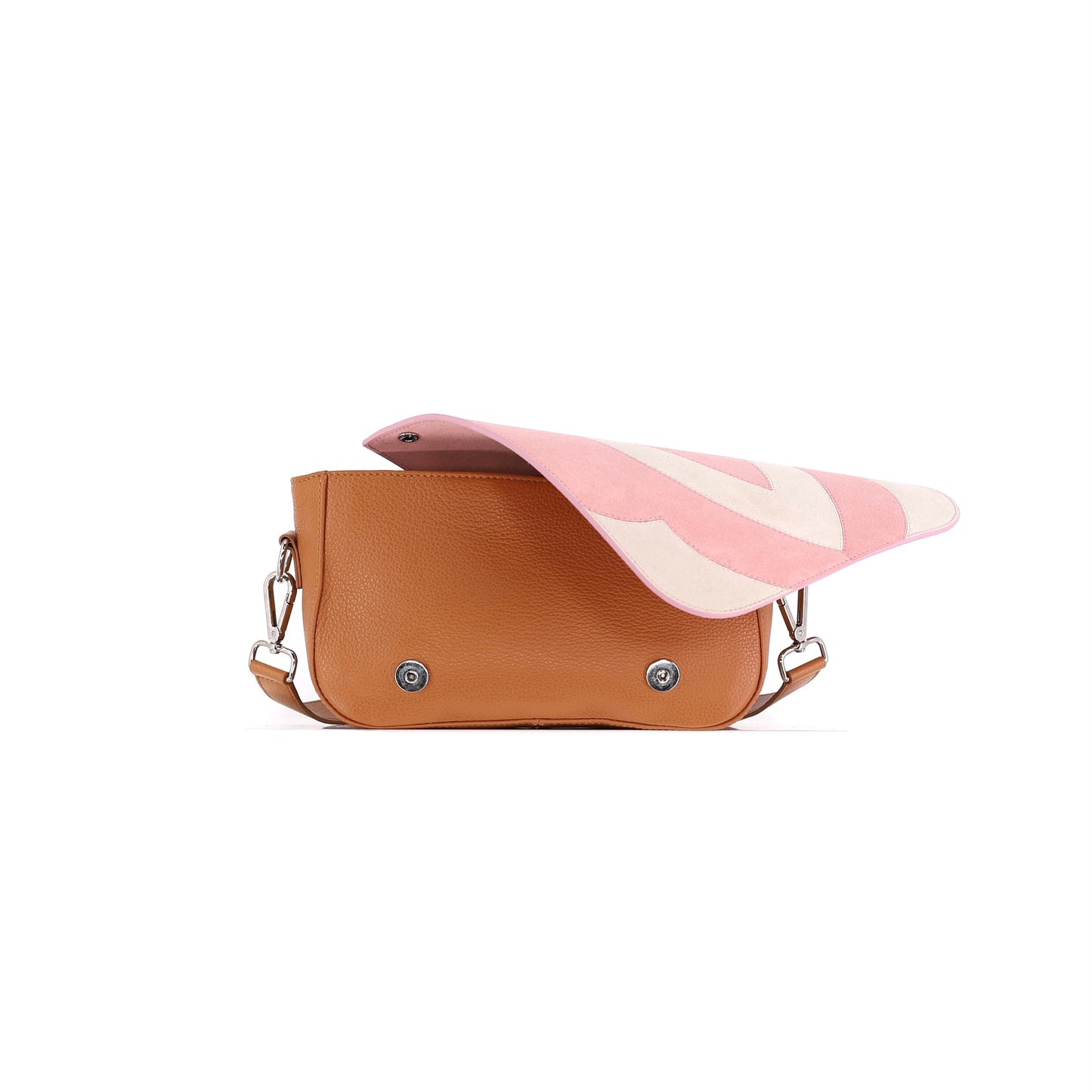 FREE SPIRIT patchwork flap suede leather off-white pink small