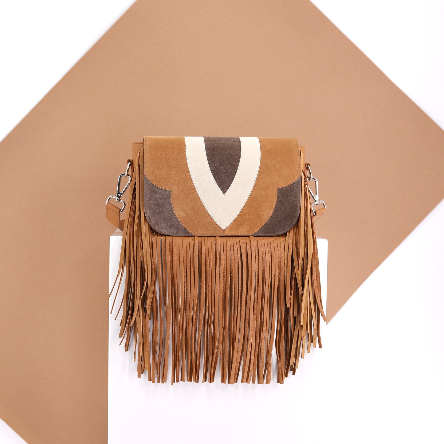 FREE SPIRIT flap suede leather caramel small