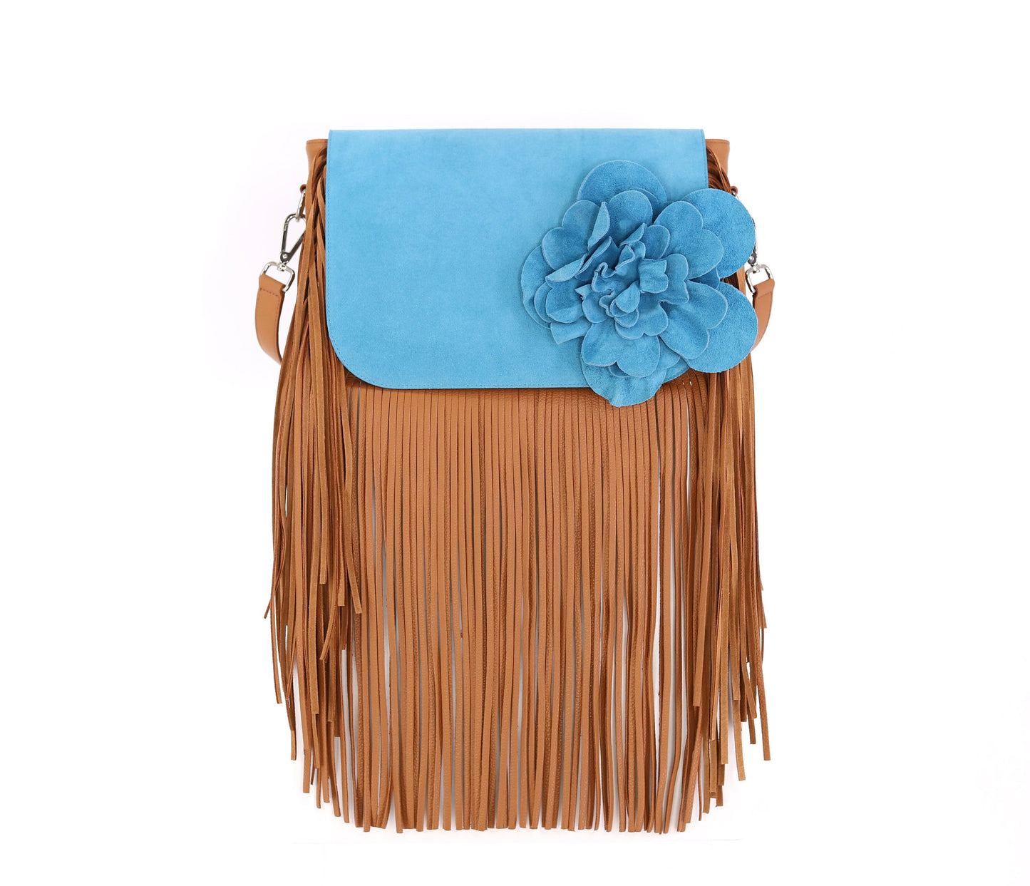 FLOWER POWER flap suede leather mediterranean blue medium