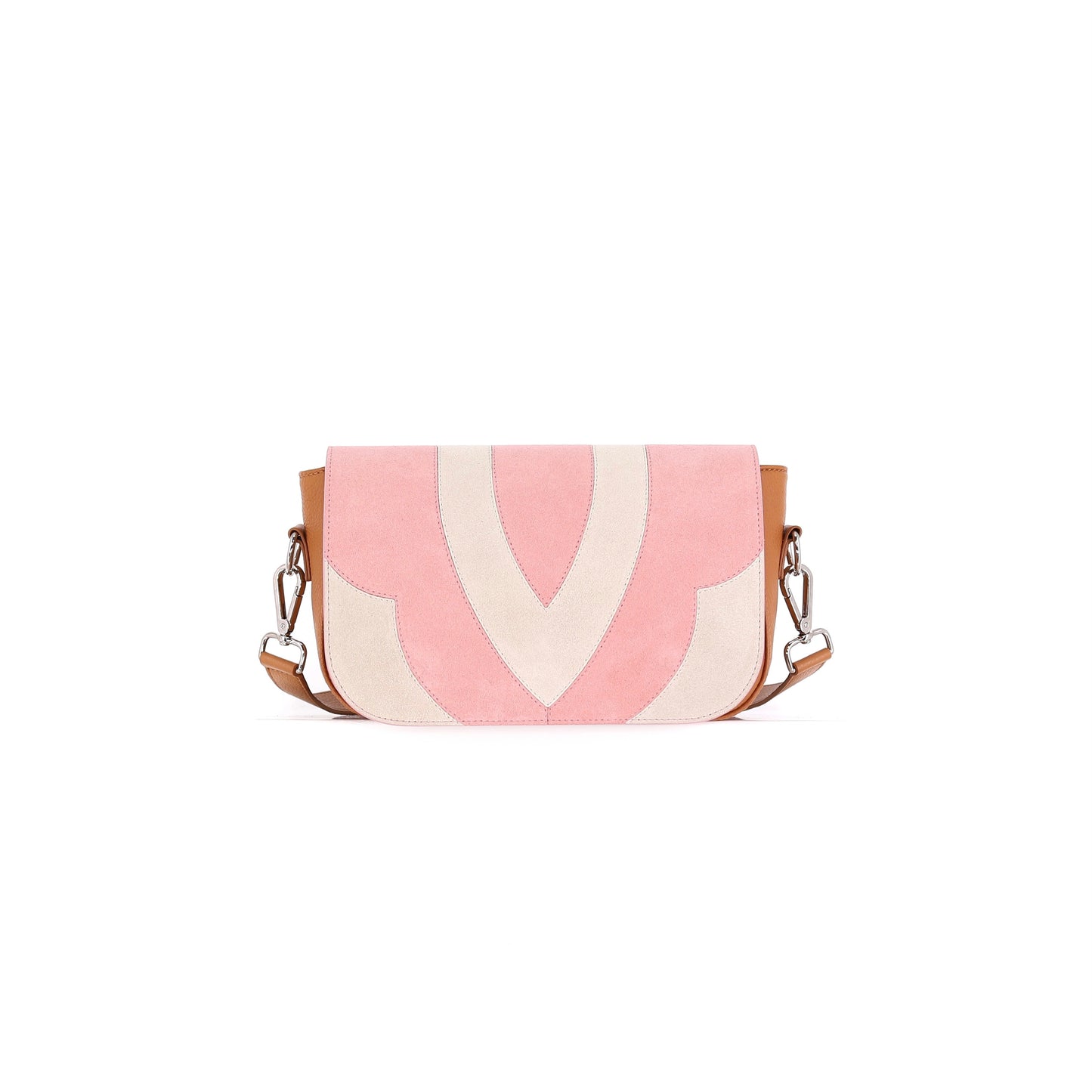 FREE SPIRIT patchwork flap suede leather off-white pink small