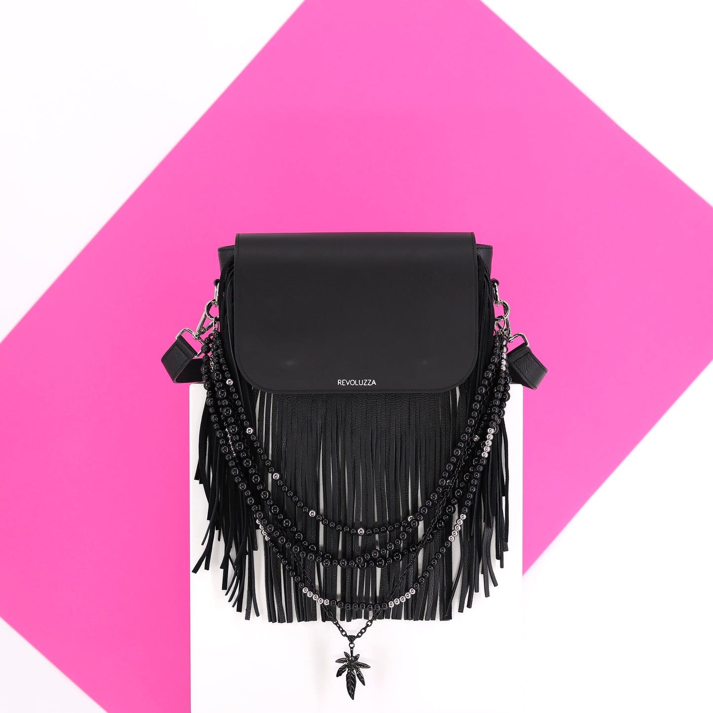 GABRIELLE Handtasche mit Fransen aus Leder in schwarz small