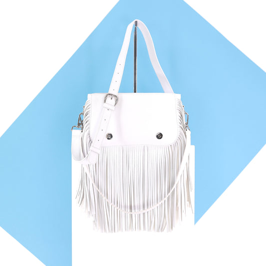 GABRIELLE Handtasche mit Fransen aus echtem Leder in weiß,   small