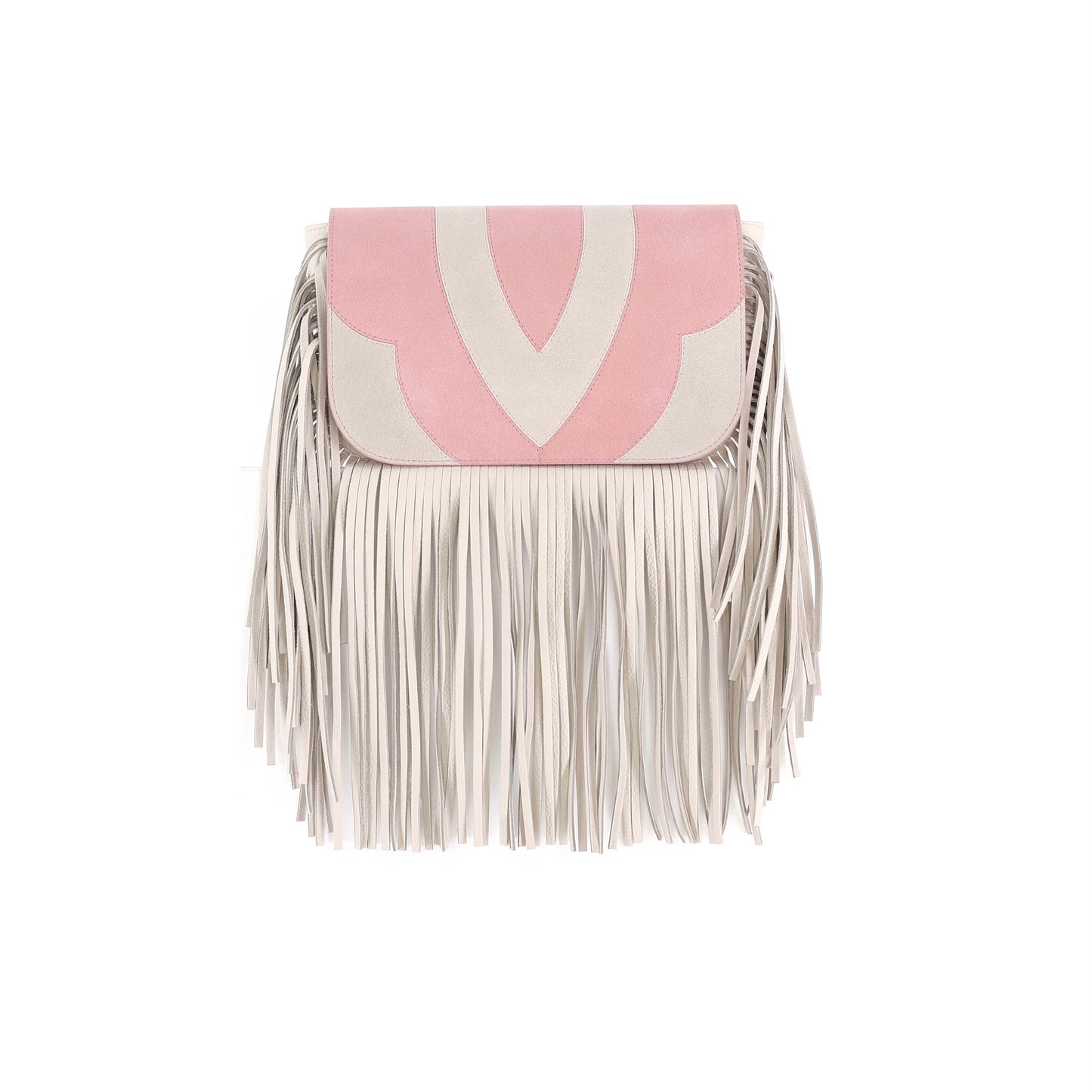 FREE SPIRIT patchwork flap suede leather off-white pink small