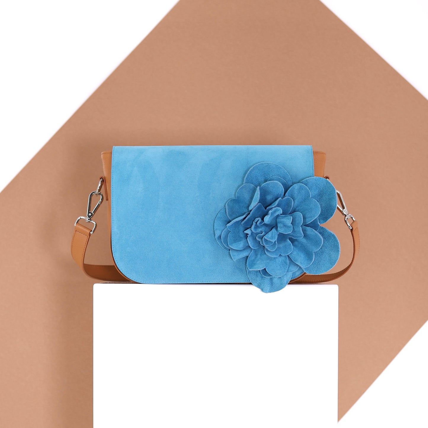 FLOWER POWER flap suede leather mediterranean blue medium