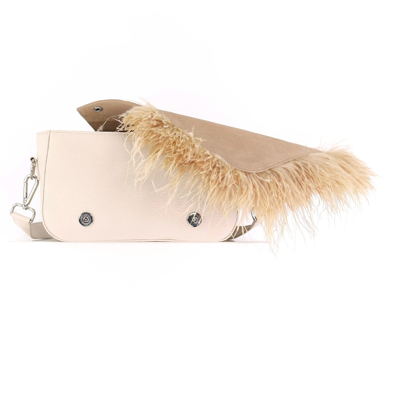 BIRDY feather flap suede leather beige small