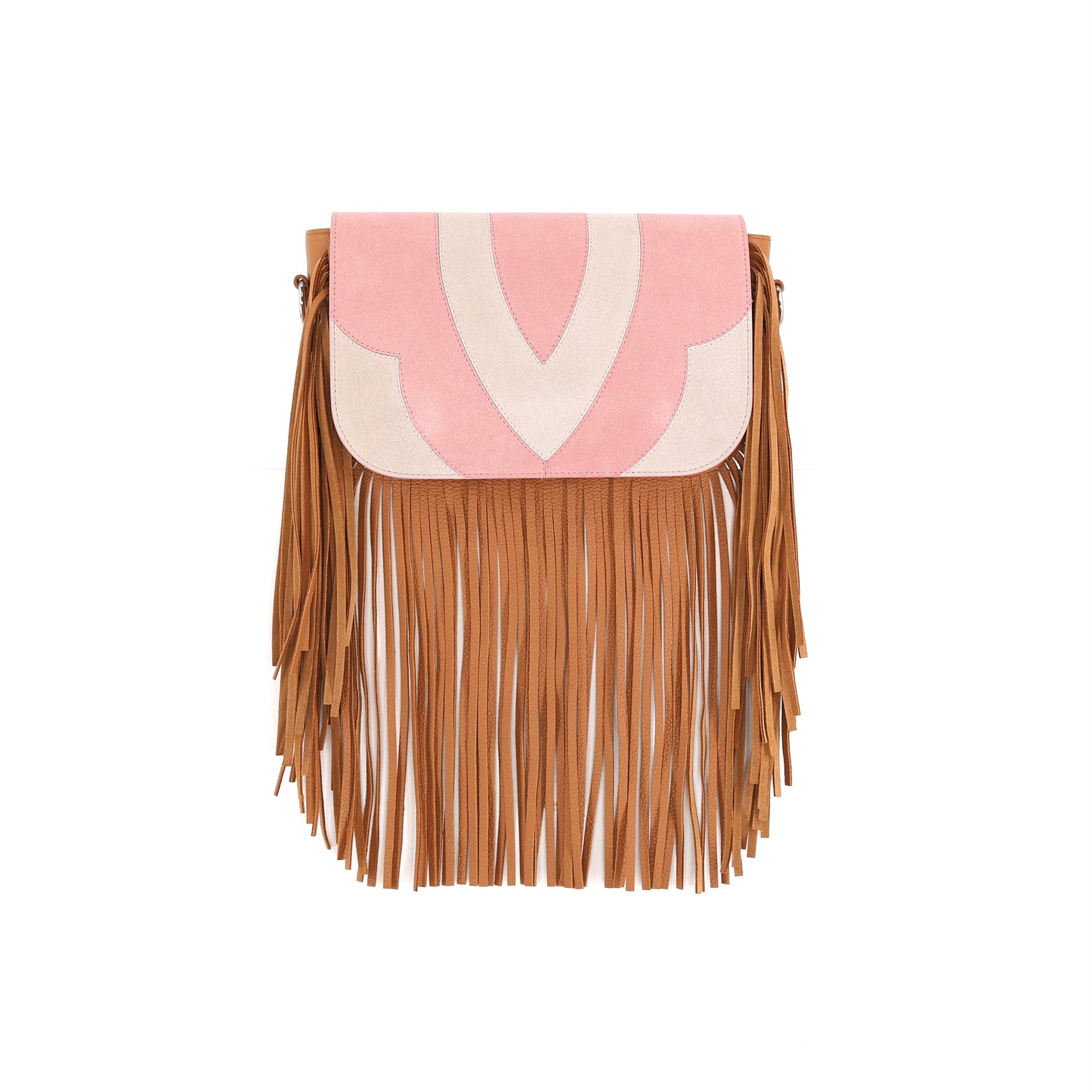 FREE SPIRIT patchwork flap suede leather off-white pink small