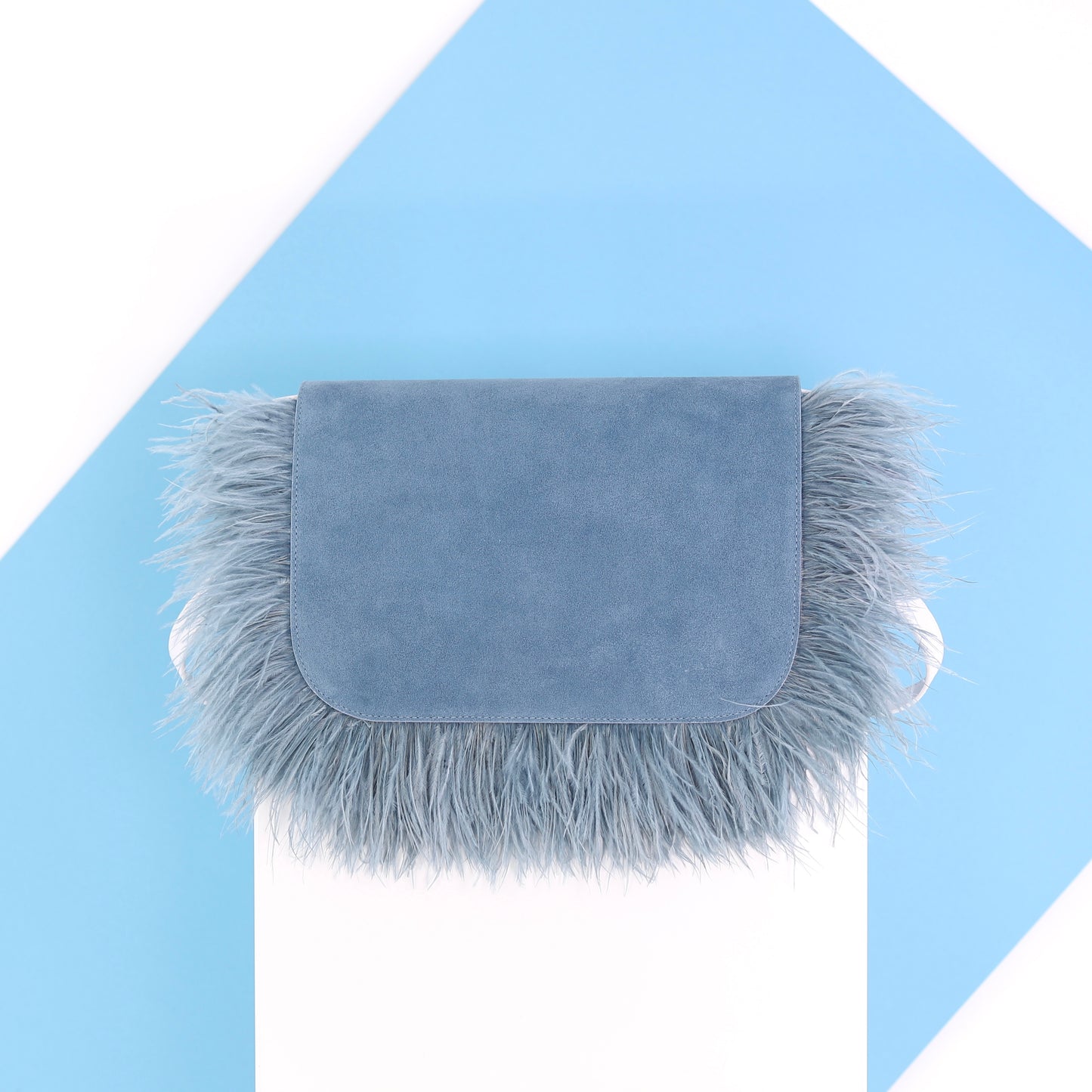 BIRDY feather flap suede leather light blue medium