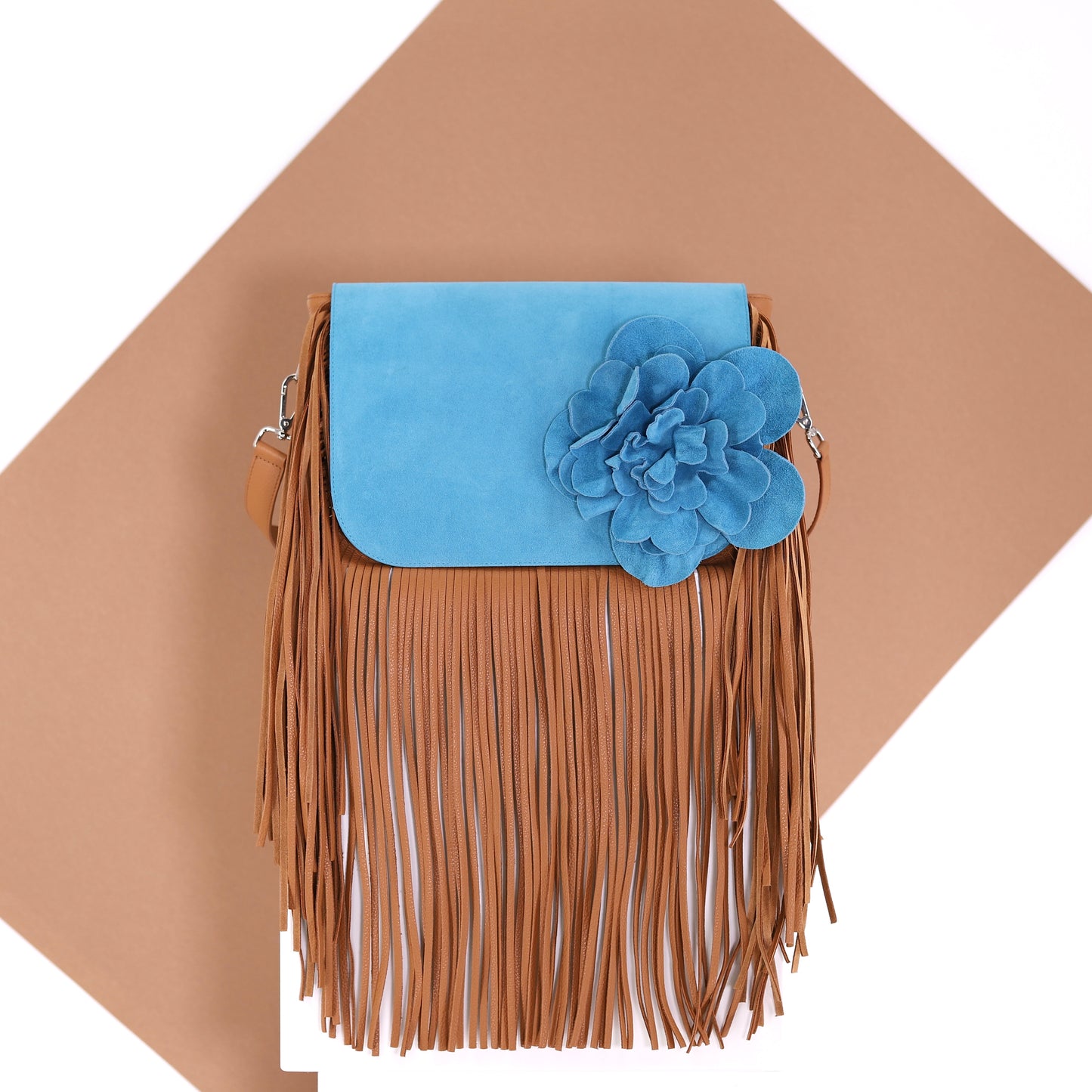 FLOWER POWER flap suede leather mediterranean blue medium